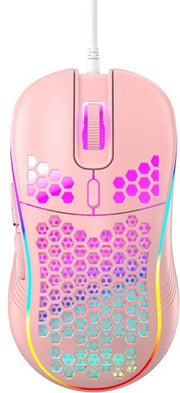 Mouse gaming bedrata con sensori preciso, pulsante on/off, 3 impostazioni DPI regolabili, progettazione ergonomico leggera e alta precisione, adatta per PC/Mac (versione bedrata rosa)