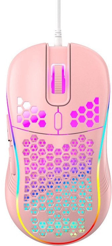 Mouse gaming bedrata con sensori preciso, pulsante on/off, 3 impostazioni DPI regolabili, progettazione ergonomico leggera e alta precisione, adatta per PC/Mac (versione bedrata rosa)