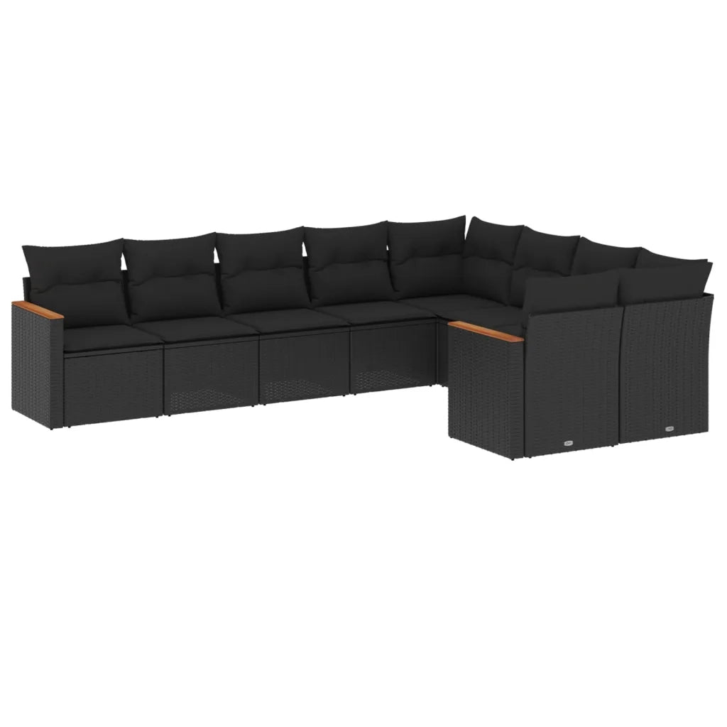 Set Divani da Giardino 9 pz con Cuscini Nero in Polyrattan