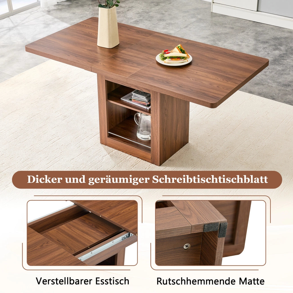 Tavolo allungabile con ripiano integrato e guide metalliche, per cucina e sala da pranzo, in MDF, noce