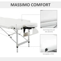Lettino Massaggi Portatile Pieghevole e Professionale in Alluminio bianco 215x81x61-84cm