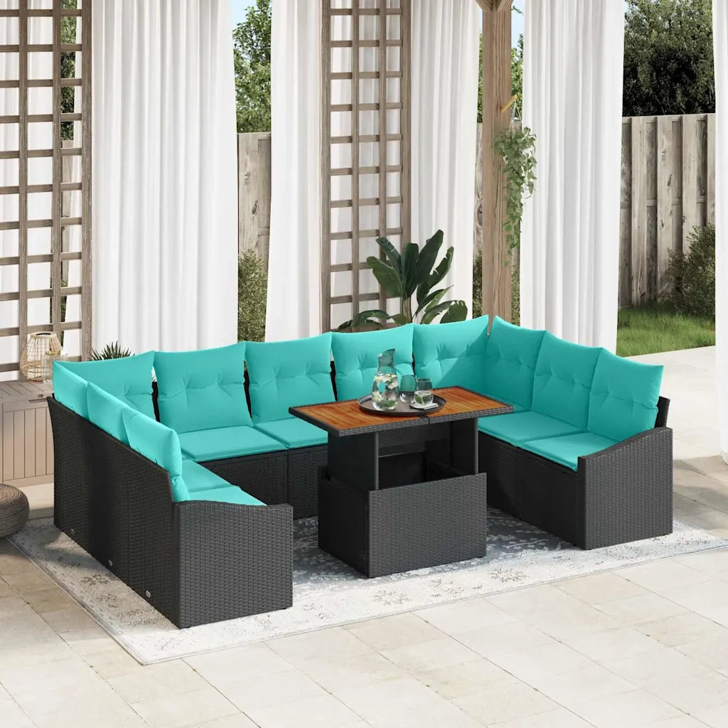 Set da Pranzo per Giardino 10 pcs Nero e Verde acqua