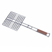 Trade Shop - Graticola Griglia Quadrata 32 X 19 Cm Con Manico In Legno Per Barbecue -
