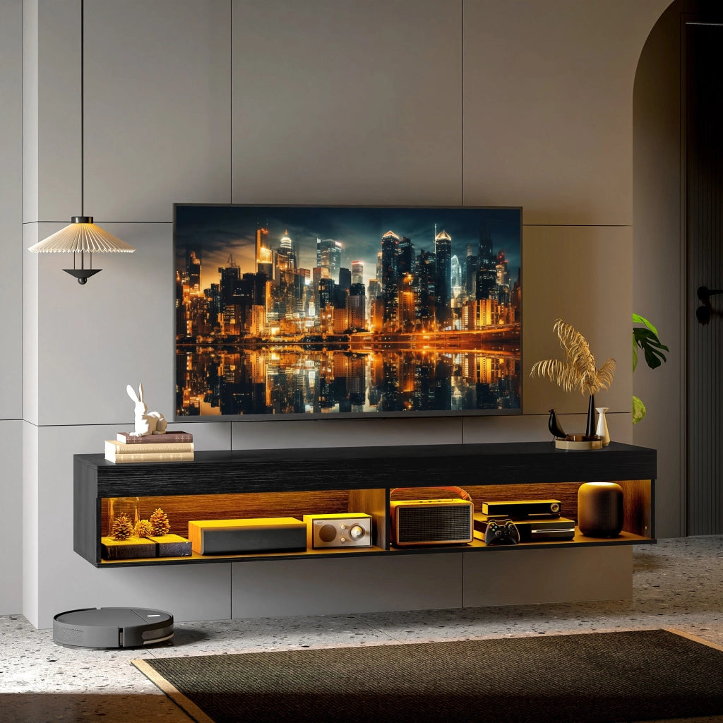 Mobile TV fino 75" Sospeso con Luci LED 16 Colori e Telecomando 180x40x30 cm Nero