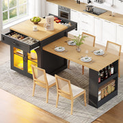 Isola Cucina Allungabile con LED ¨C Xylo ¨C MDF, Cassetti, Ante in Vetro, Credenza Moderna