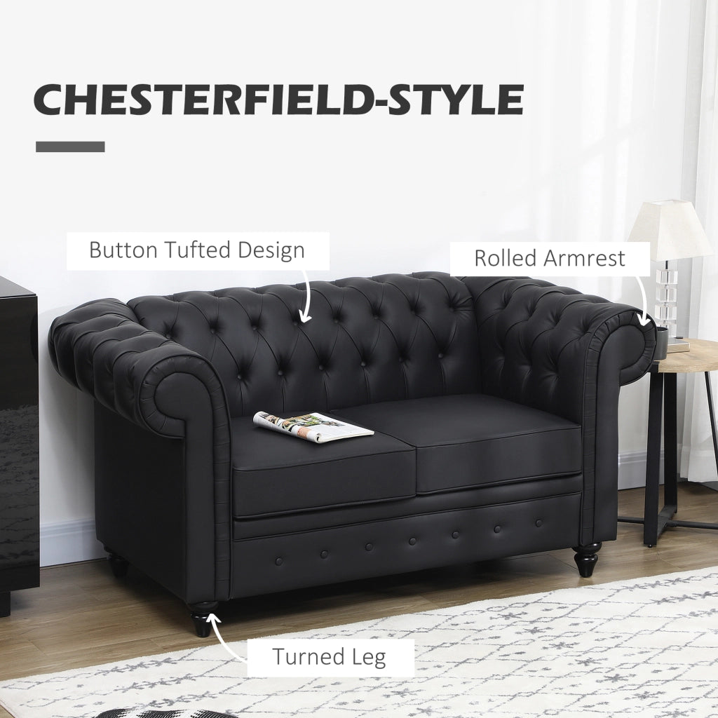 Divano 2 Posti Chesterfield in Similpelle Nero ¨C Zephmum ¨C 160x84x80 cm