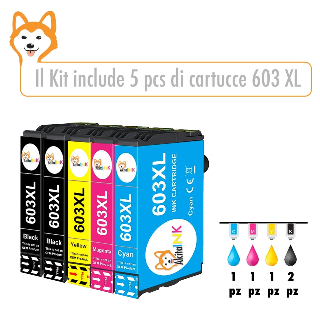 5 Cartucce Epson 603XL Compatibili AkitaINK Colori