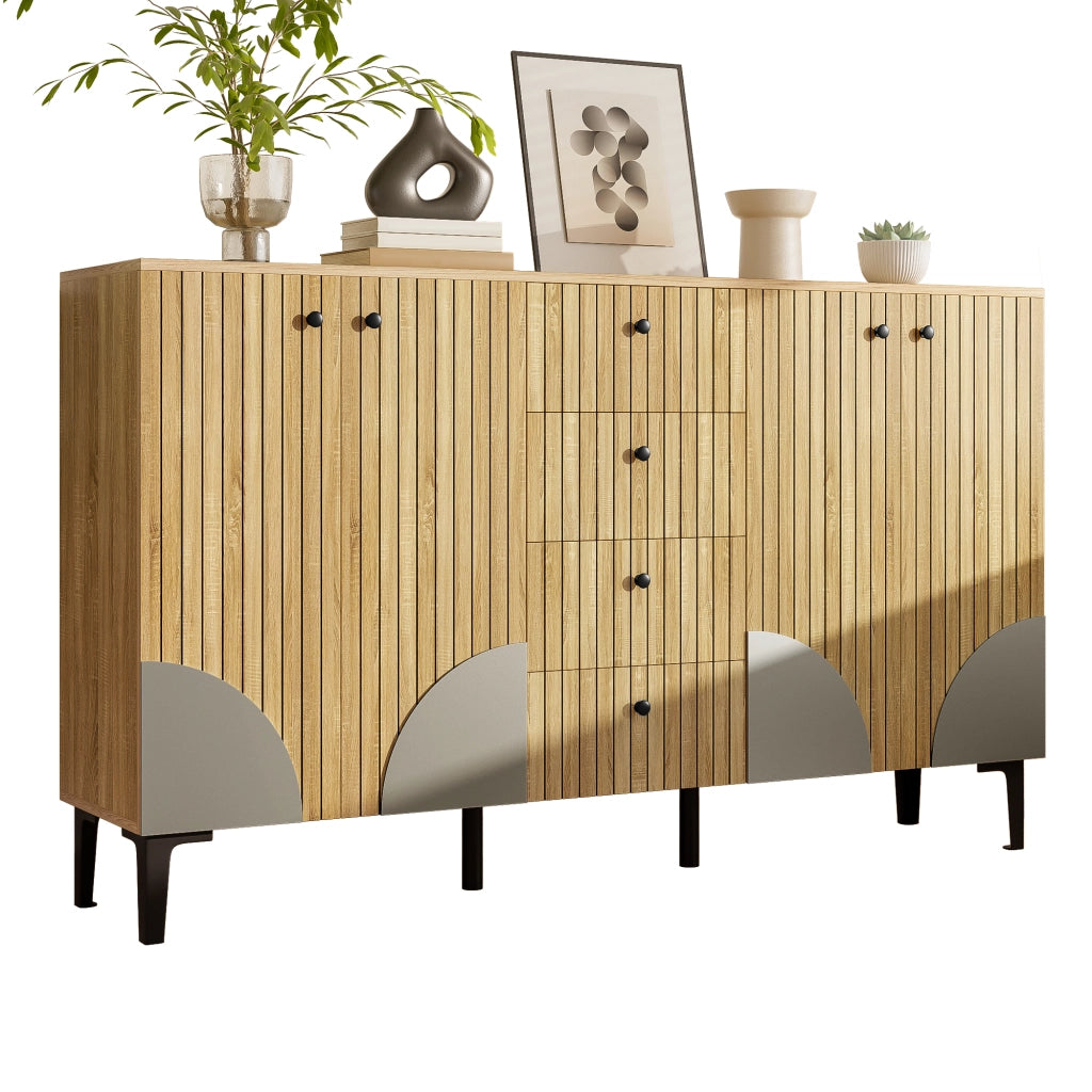 Credenza con 4 Ante e 4 Cassetti; Design Moderno; in Pannello Truciolare; 160??36??94 cm; Legno
