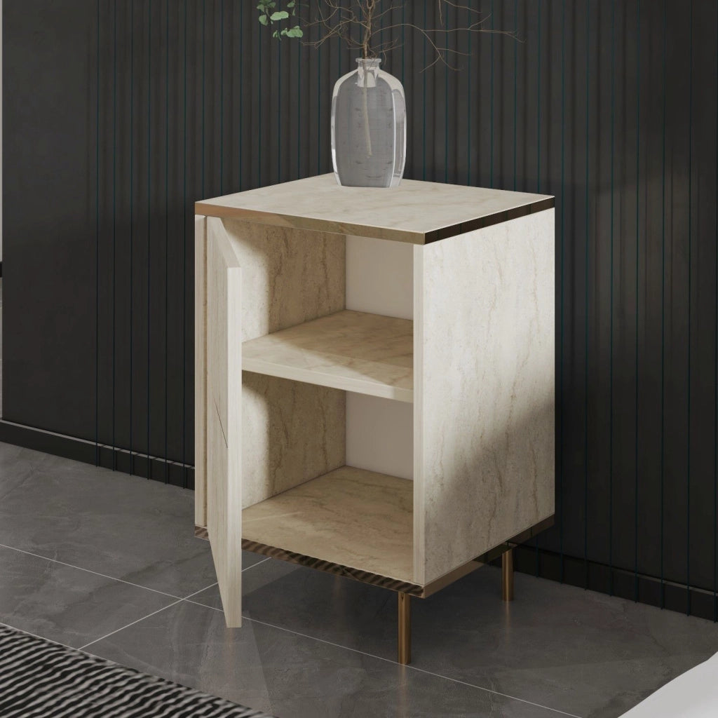 Vestone, Comodino un Ripiano, 40x35x60h cm Beige Marmo