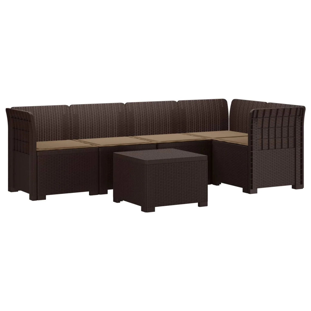 Divano da Giardino 5 Posti con Cuscini Stile Rattan PP Marrone 3444076