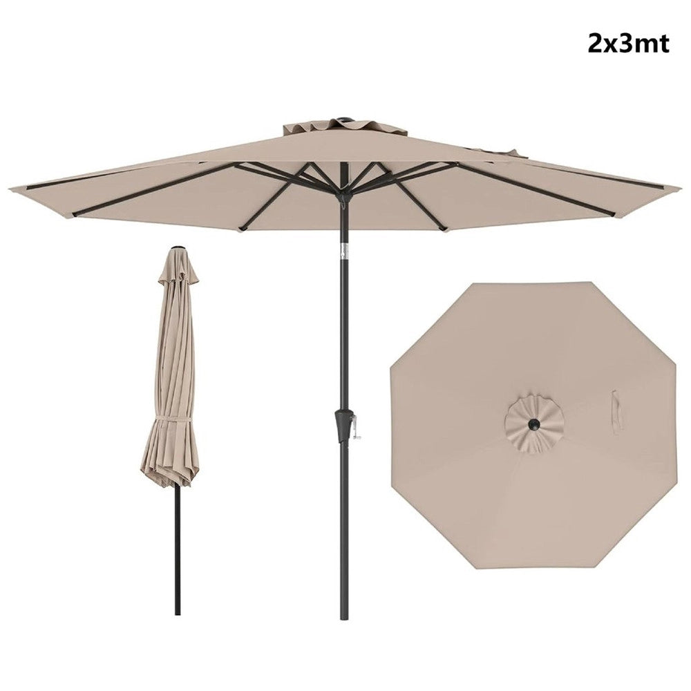 Trade Shop - Ombrellone Beige Ottagonale Con Palo Centrale Manovella 2x3mt Da Giardino Piscina 531005 -