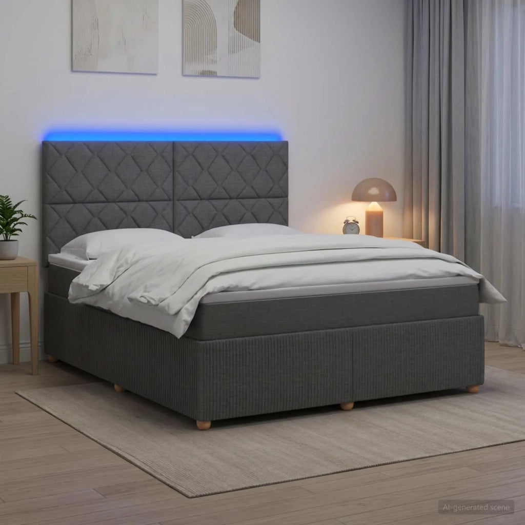 Letto Box Spring LED con Materasso Grigio Scuro 180 x 200 cm 3455924