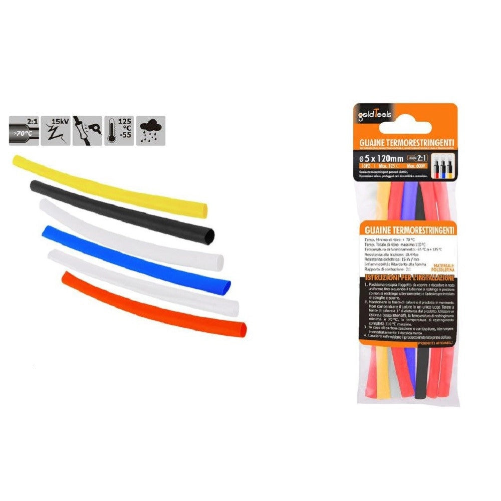 Trade Shop - Set 10pz Guaine Termorestringenti Termoretrattili Colorate 5 X 120 Mm Cavi 57093 -