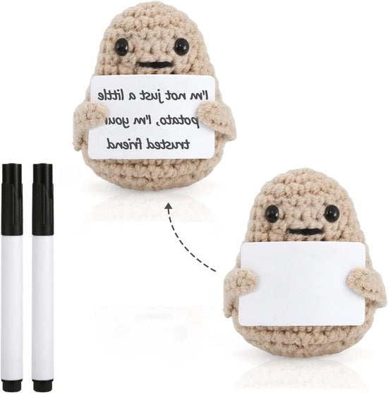 Set di 2 Mini Pinguini con Stifmezz a forma di Patatina Bianca - Pupazzi di Lana con Ricamo - Sostegno Motivazionale - Regalo Creativo per Alleggerire l'Atmosfera