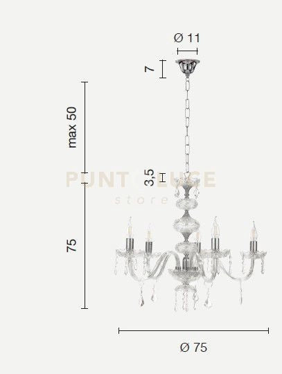 DALLAS/5 LAMPADARIO A SOSPENSIONE ORO E CRISTALLO 5 LUCI ATTACCO E14 D.66CM