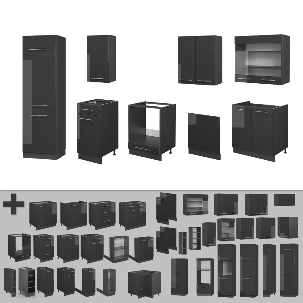 Cucina componibile Fame-Line Antracite lucido/Antracite 300 cm, PL Rovere Vicco