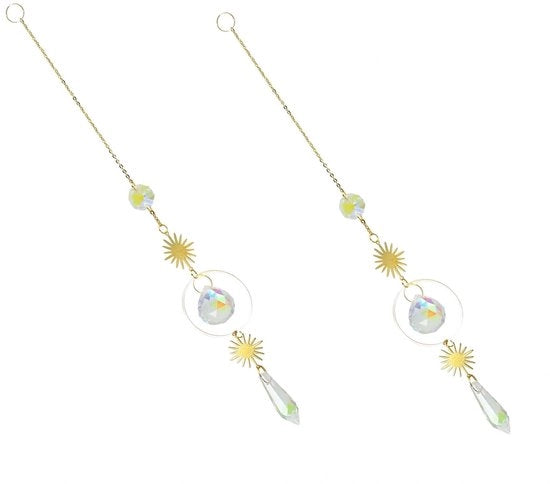 Due pezzi di ombrelli solari, decorazione elegante per finestre, appesi, ombrelli solari con catena metallica e cristallo, gong per vento per decorazione di balconi, terrazzi e giardini