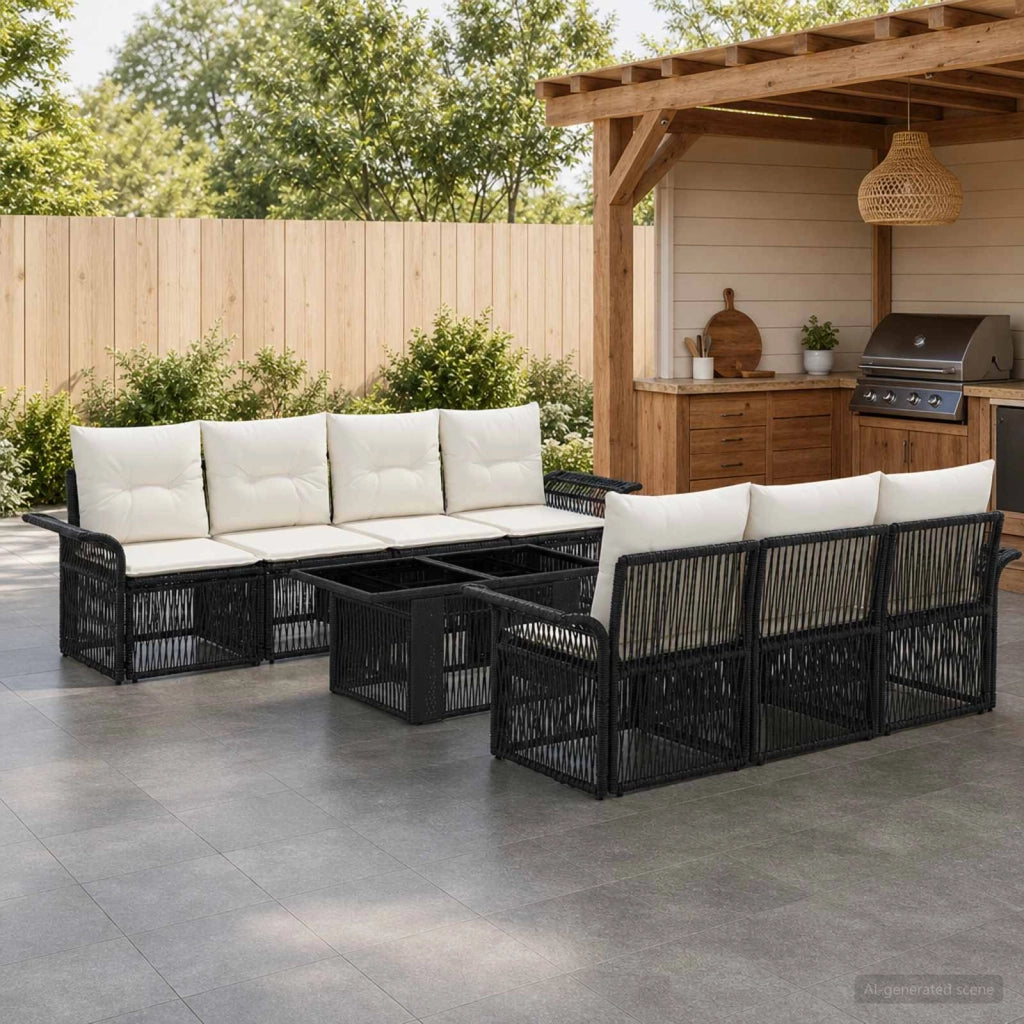 Set Divano da Giardino 8 pz Nero e Bianco Crema polyrattan 3436600