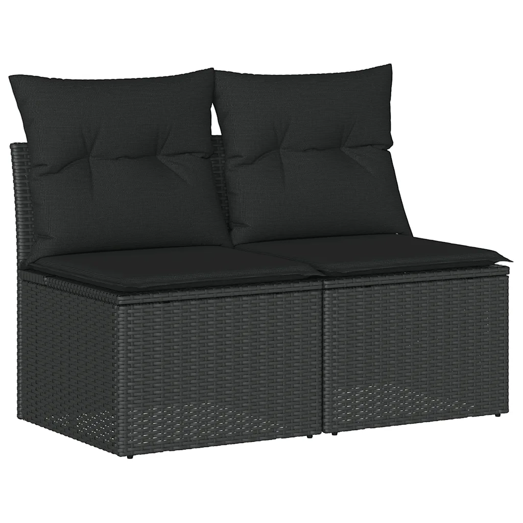 Set Divani da Giardino con Cuscini 2 pz Nero Polyrattan Acacia 3325241