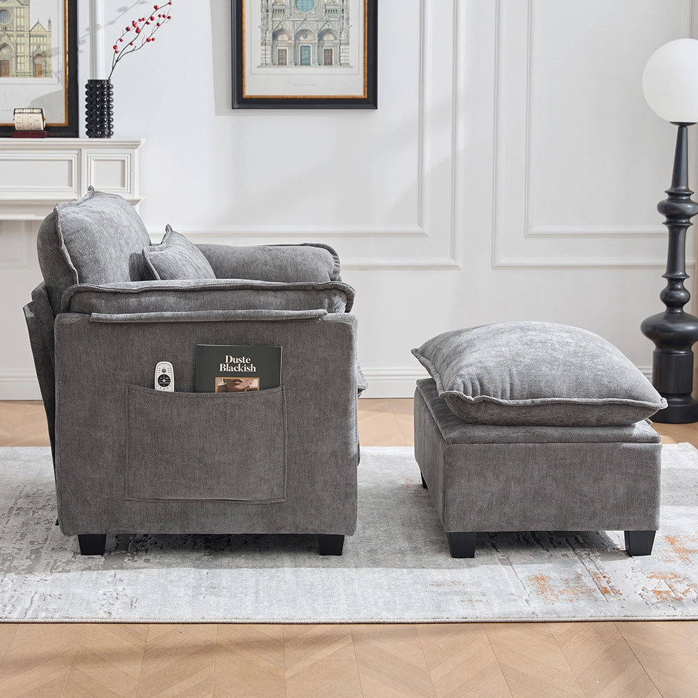 Poltrona oversize - Xylo - con poggiapiedi e pouf tasche laterali velluto