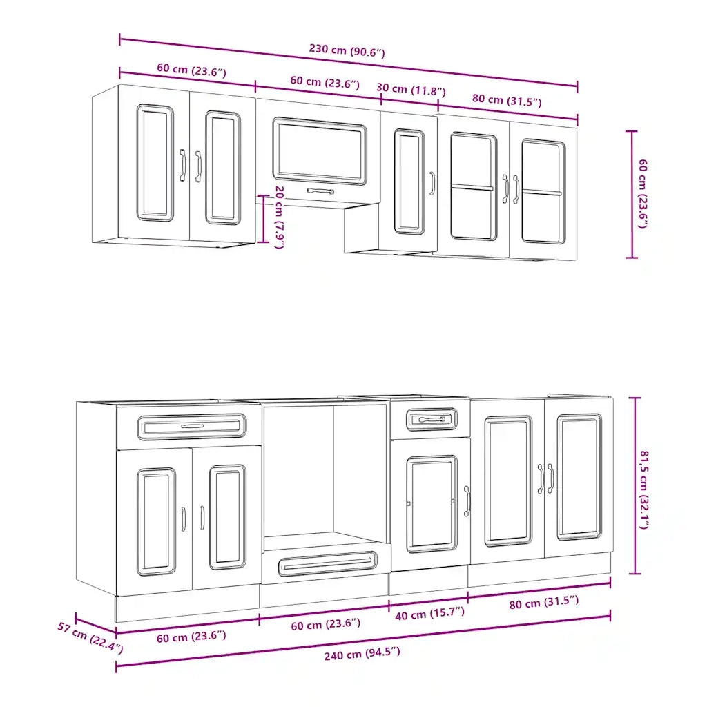 Set Mobili da Cucina 8 pz Kalmar Rovere Marrone in Truciolato 3314828