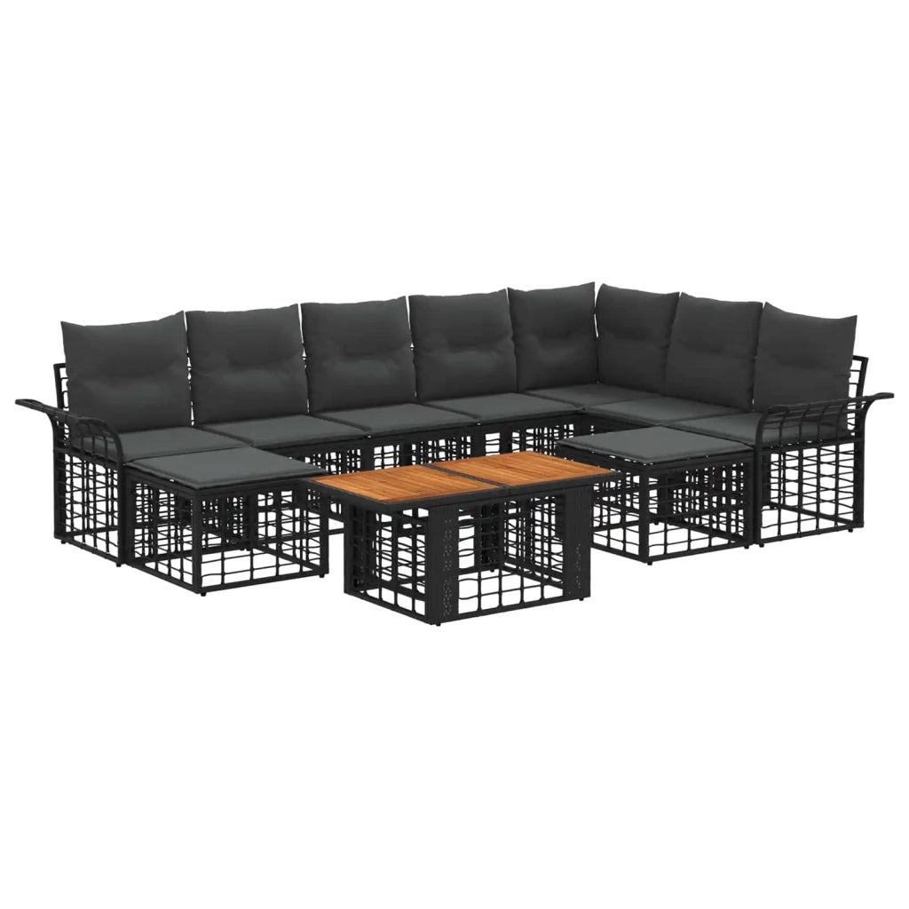 Set Divano da Giardino 10 pz Nero e Grigio scuro polyrattan 3438037