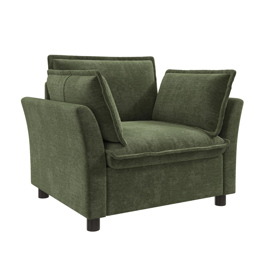 Poltrona relax con braccioli e cuscini - in chenille verde - 90 × 81 × 87 cm