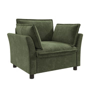 Poltrona relax con braccioli e cuscini - in chenille verde - 90 × 81 × 87 cm