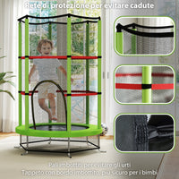 Tappeto Elastico per Bambini 3-6 Anni Ø140x190 cm con Rete di Protezione Verde e Nero