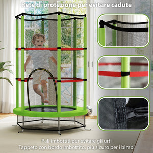 Tappeto Elastico per Bambini 3-6 Anni Ø140x190 cm con Rete di Protezione Verde e Nero