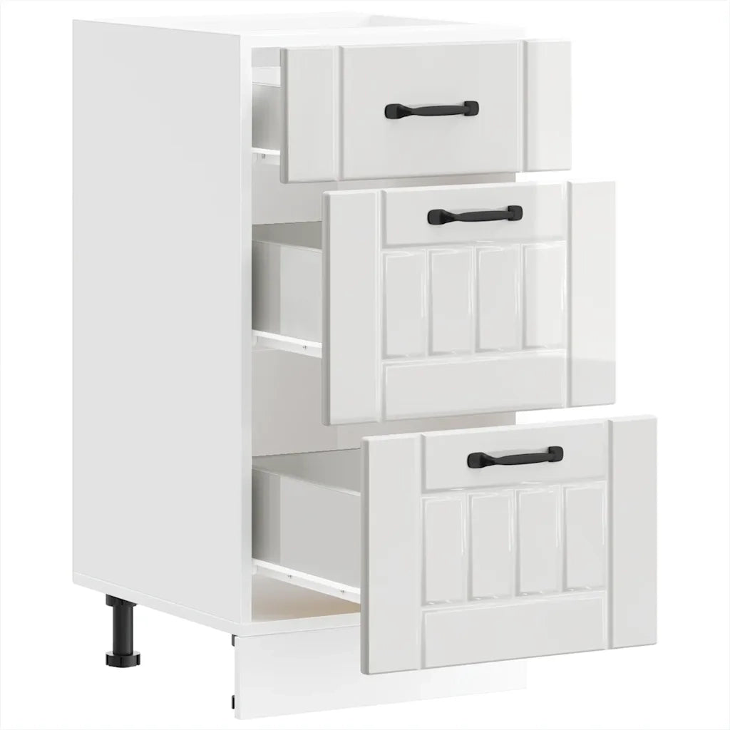 Mobiletto da cucina-Armadio da cucina "Lucca" Bianco lucido in legno ingegnerizzato 386282