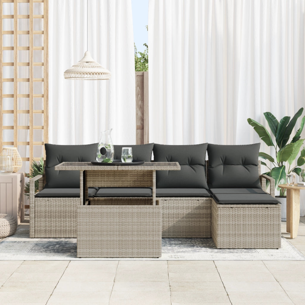 Set di divani giardino  6 pezzi con cuscini Grigio chiaro Polirattan