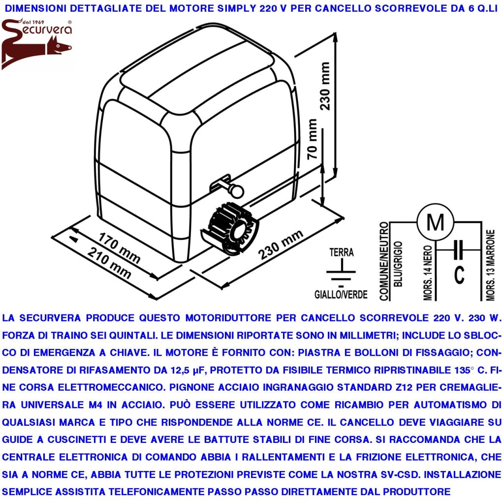 KIT AUTOMATISMO CANCELLO SCORREVOLE DA 4 MT MOTORE 220 V CON CENTRALE TRAINA 6 Q.LI 2 RADIOCOMANDI FARO ANTENNA SELETTORE FOTOCELLULE