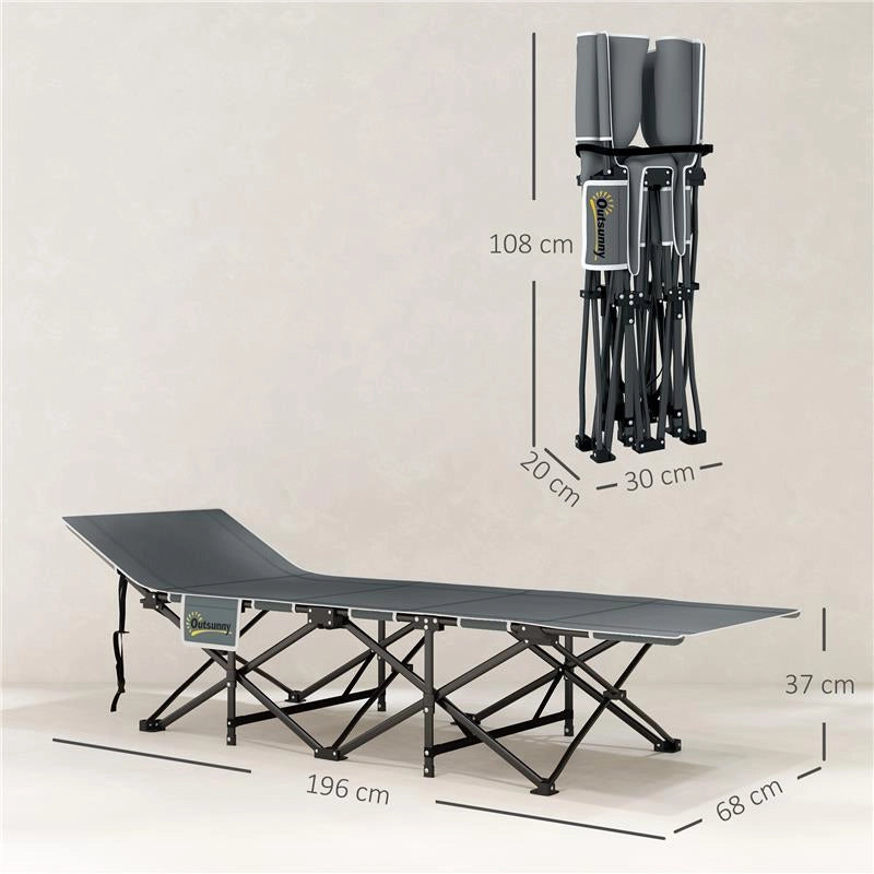 LETTINO DA CAMPEGGIO PIEGHEVOLE CON POGGIATESTA INCLINATO E MATERASSO RIMOVIBILE, 196X68X37 CM, NERO