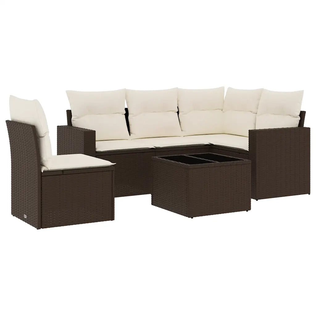 Set Divani da Giardino 6 pz con Cuscini Marrone in Polyrattan 3218973
