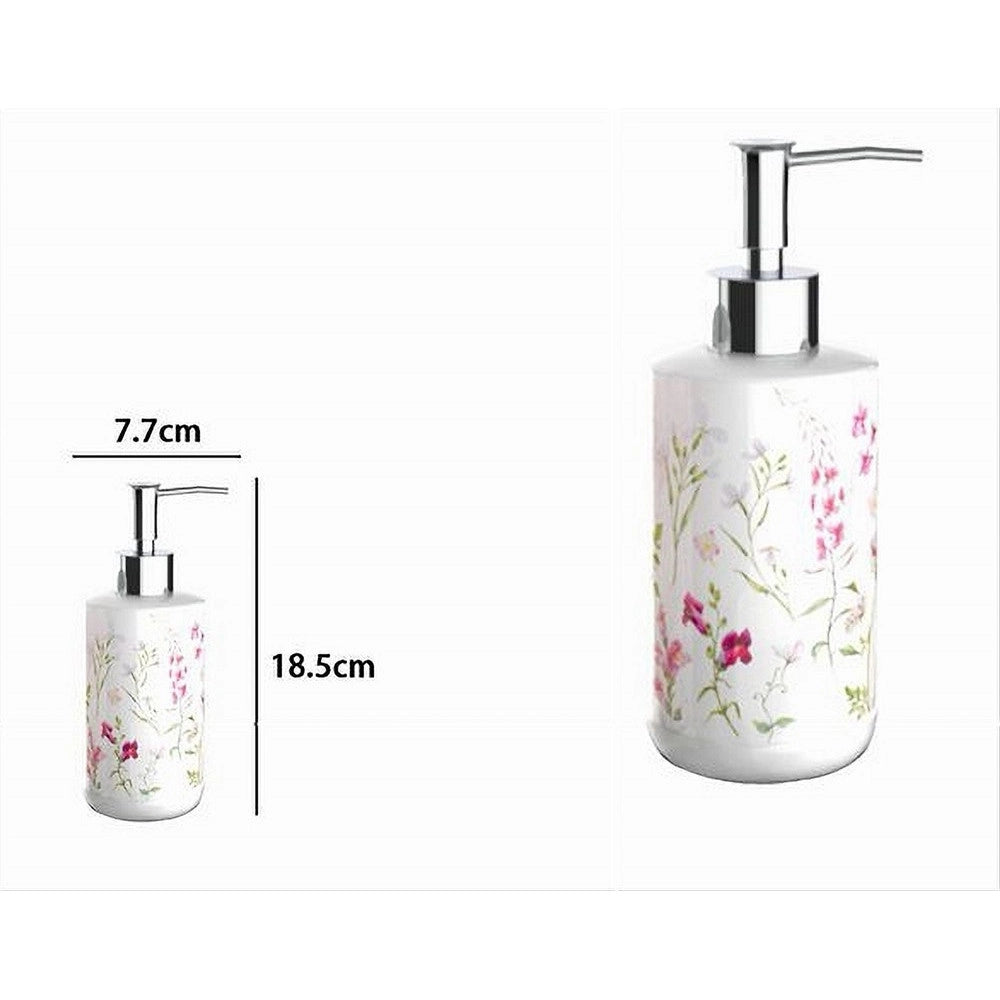 Trade Shop - Dispenser Per Sapone Liquido Con Fiori Accessorio Portasapone Arredo Bagno 69917 -