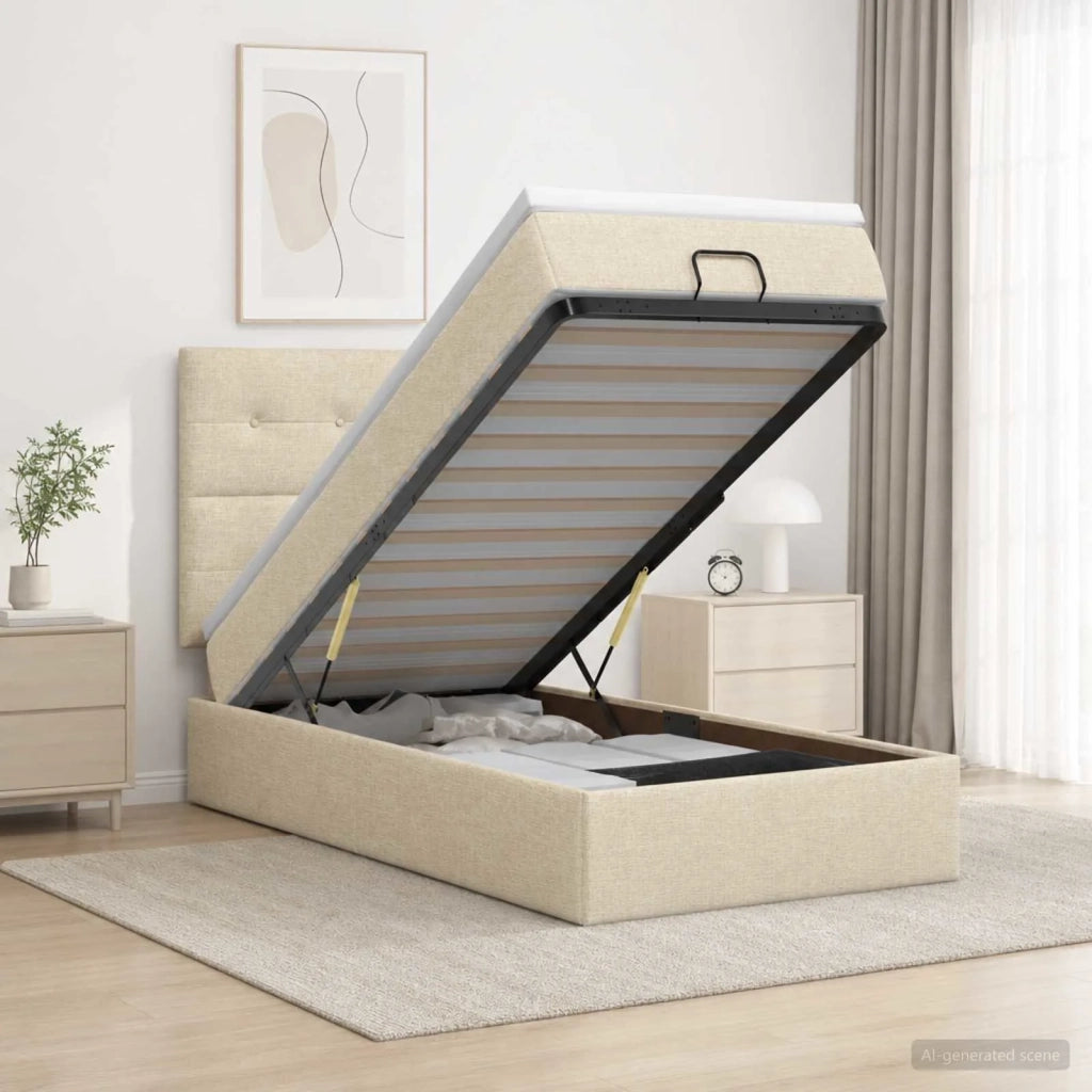 Letto Ottomano con Materasso e LED Crema 90 x 200 cm Tessuto 3458046