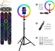 Stativo per Selfie con Lampada - Stativo per Telefono - Stativo per Selfie - 26 cm Ring Light - 200 cm Stativo - Comando a Distanza per Lampada - Regolazione di Colore e Temperatura