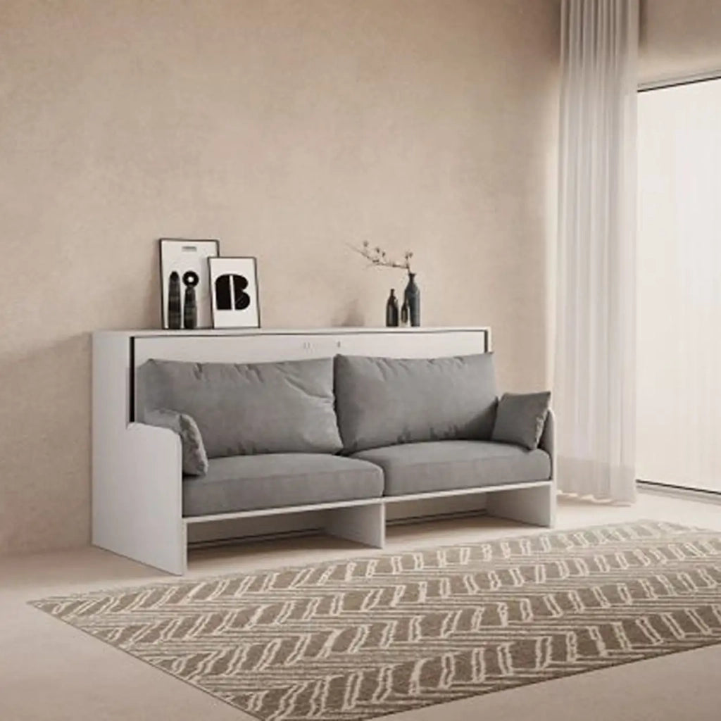 Letto singolo a scomparsa Kando con divano con materasso bianco frassino, grigio
