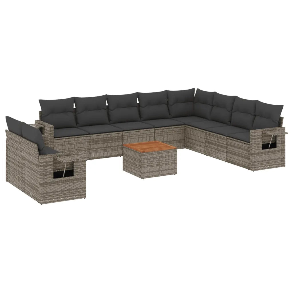 Set Divani da Giardino 11 pz con Cuscini in Polyrattan Grigio 3256970