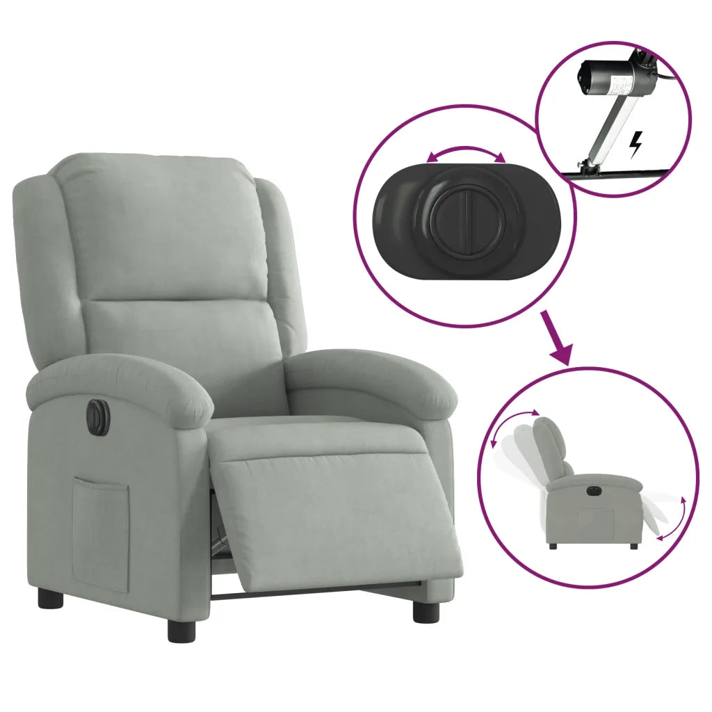 Poltrona | Sedia Relax Elettrica Reclinabile Grigio Chiaro in Vera Pelle