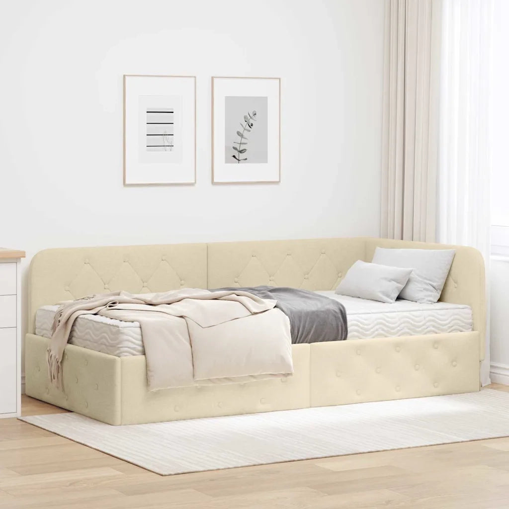 Cornice del letto ad angolo Crema 90 x 200 cm Tessuto 3394051