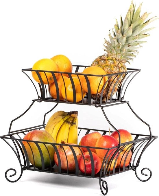 Frigorifero per verdure e frutta grande, due piani, con ciotole in metallo, nero, 385 x 327 x 355 cm