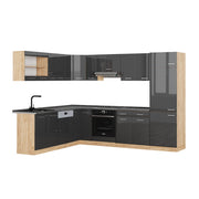 Cucina angolare completa R-Line Antracite lucido/Rovere dorato 287 x 60 cm, PL Antracite Vicco