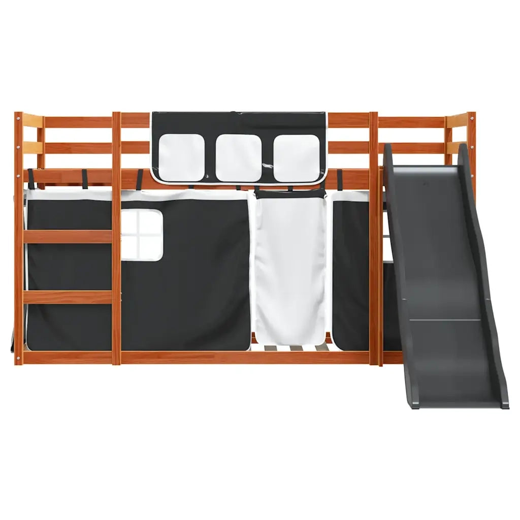 vidaXL Letto a Castello con Scivolo e Tende Bianco e Nero 90x200 cm