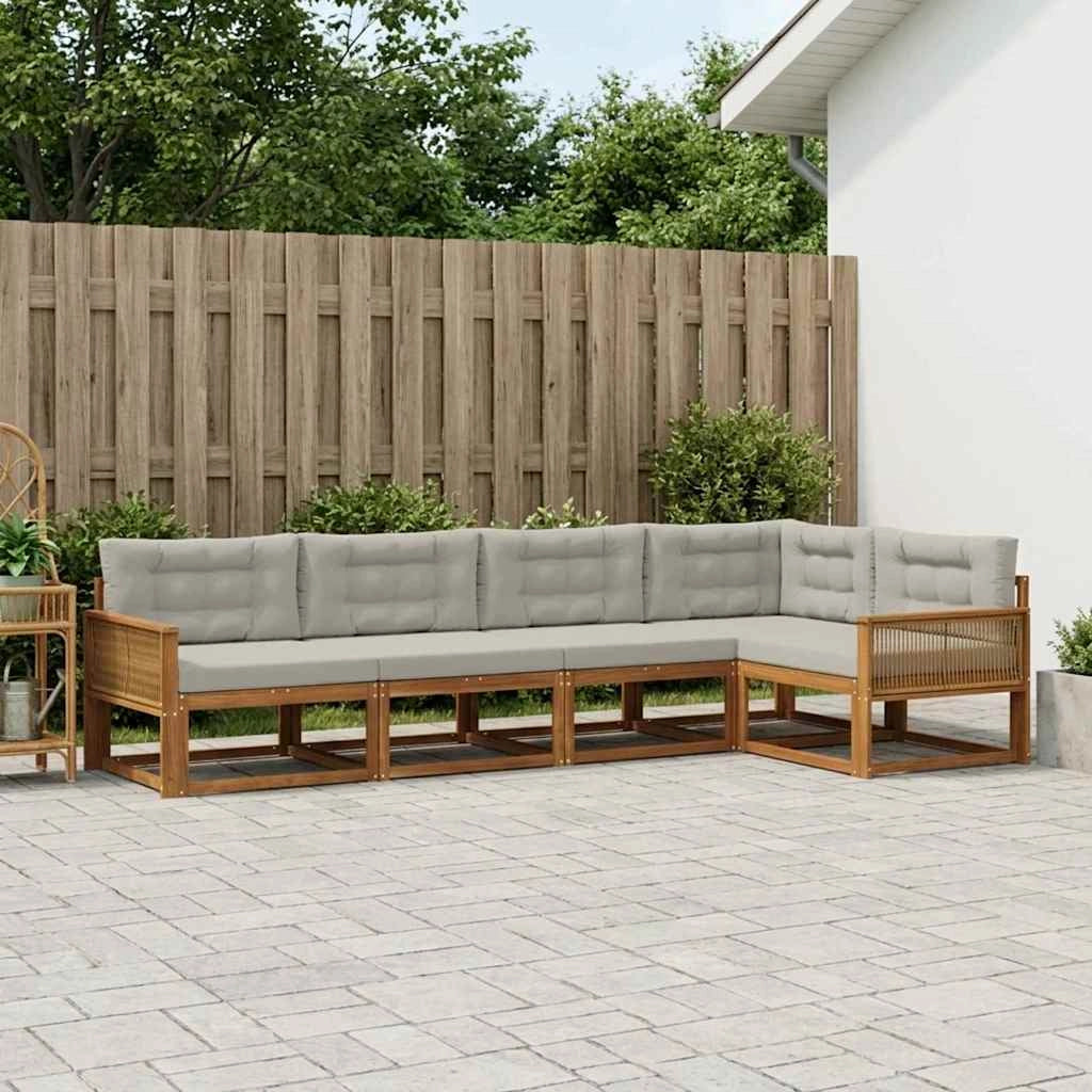 Set di divani da esterno 5 pz Naturale e Grigio chiaro 3382569