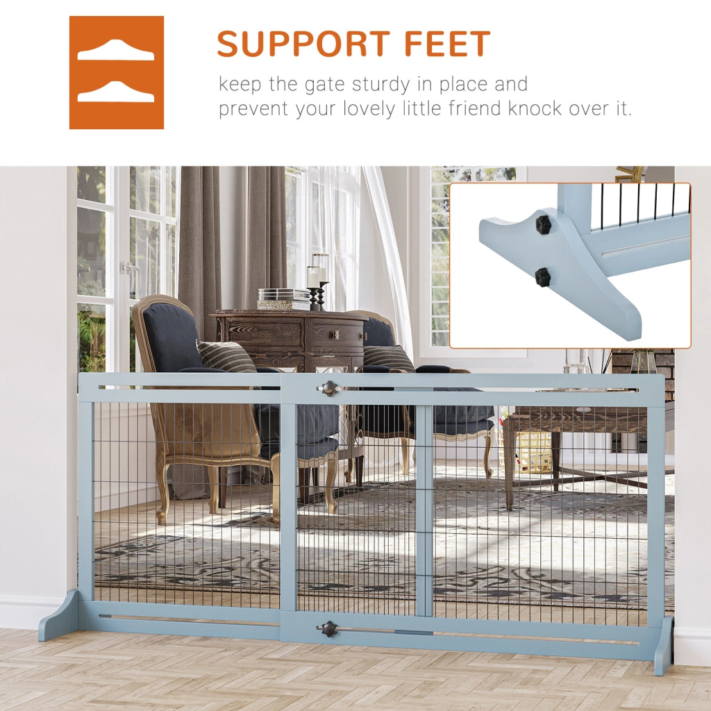 EasyComfort Cancellino per Cani Estensibile da Interno in Legno e Acciaio, 104-180x36x69cm, Blu-grigio