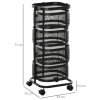 Carrello Portavivande con 4 Cestelli, Piano d'Appoggio e Ruote, in Acciaio e PP, 33x33x77 cm