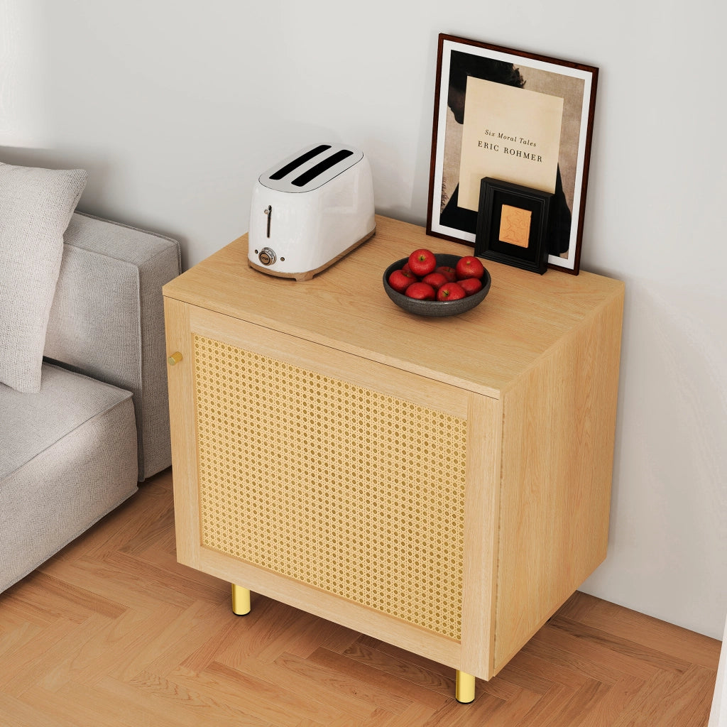 ARMADIO A 1 ANTA 63x60x40 cm Effetto legno naturale con rattan