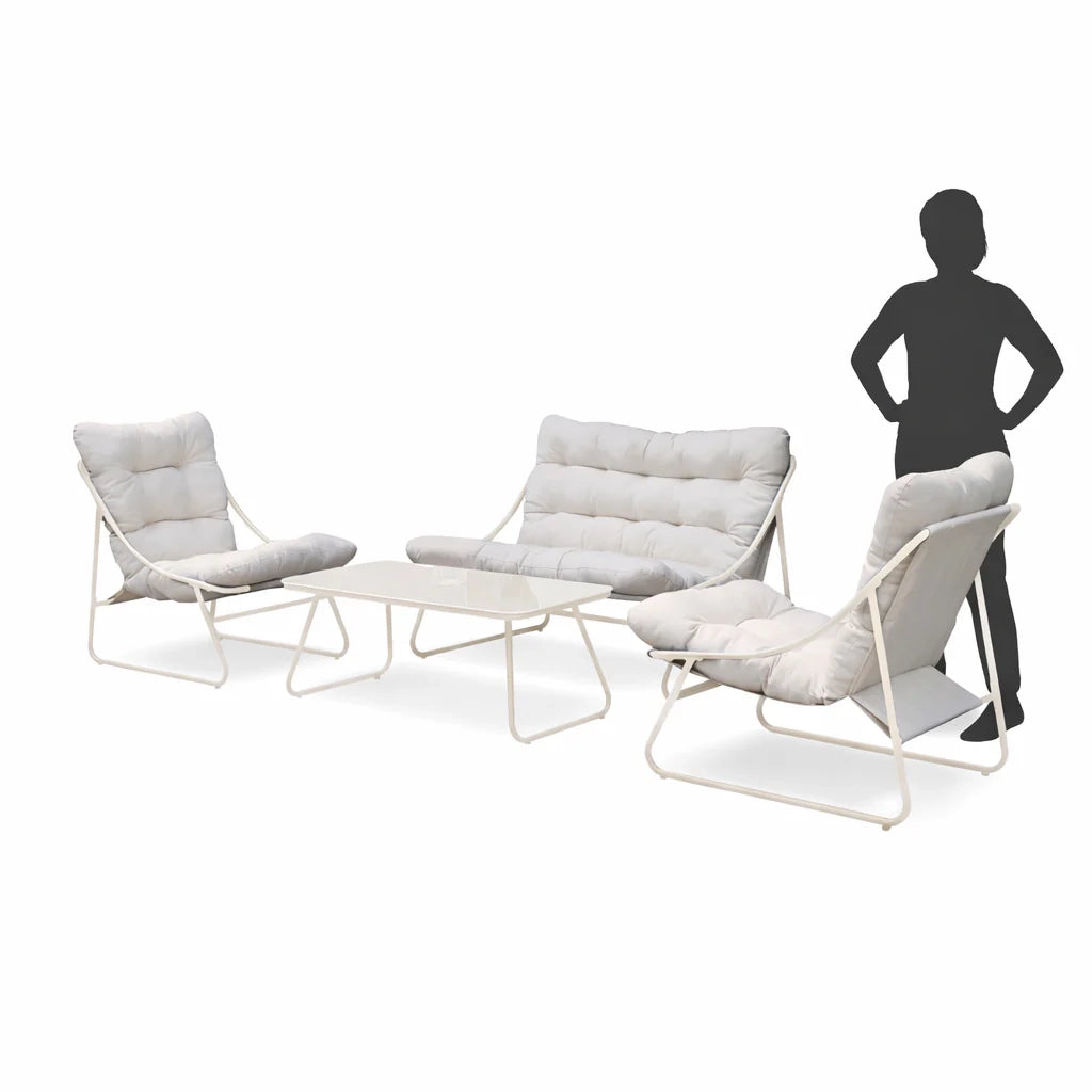 Set salotto da giardino Vivo, divano 2 posti + 2 poltrone + tavolino rettangolare, con cuscini